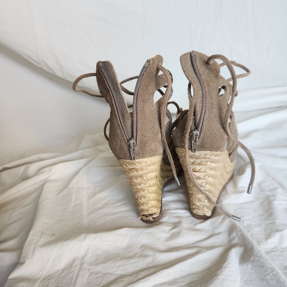 Women's Steve Madden "Theea" Taupe Suede Wedge Sandals - Picture 8 of 16